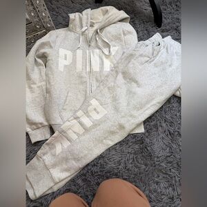 🌟PINK Victoria's Secret Light Gray Hoodie and Sweatpants XS/S